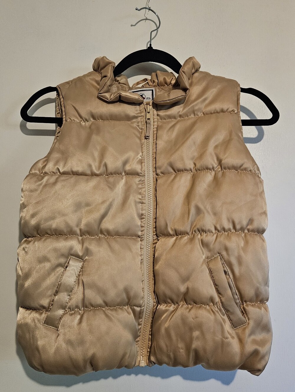 Gymboree Girls M 7/8 Tan Quilted Puffer Vest Ruffle Collar